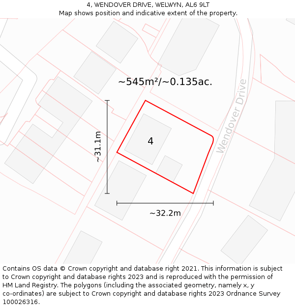 4, WENDOVER DRIVE, WELWYN, AL6 9LT: Plot and title map