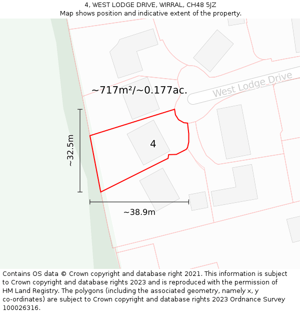 4, WEST LODGE DRIVE, WIRRAL, CH48 5JZ: Plot and title map