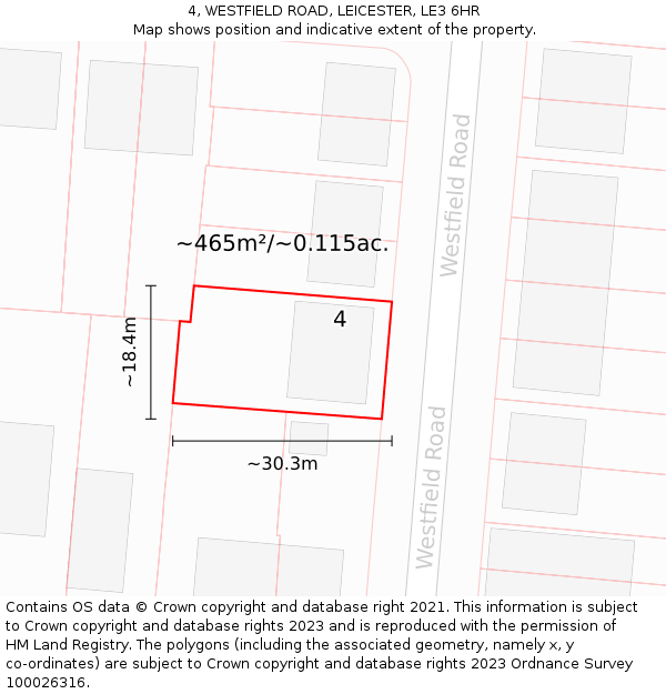 4, WESTFIELD ROAD, LEICESTER, LE3 6HR: Plot and title map