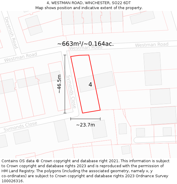 4, WESTMAN ROAD, WINCHESTER, SO22 6DT: Plot and title map