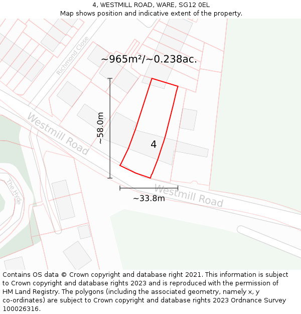 4, WESTMILL ROAD, WARE, SG12 0EL: Plot and title map