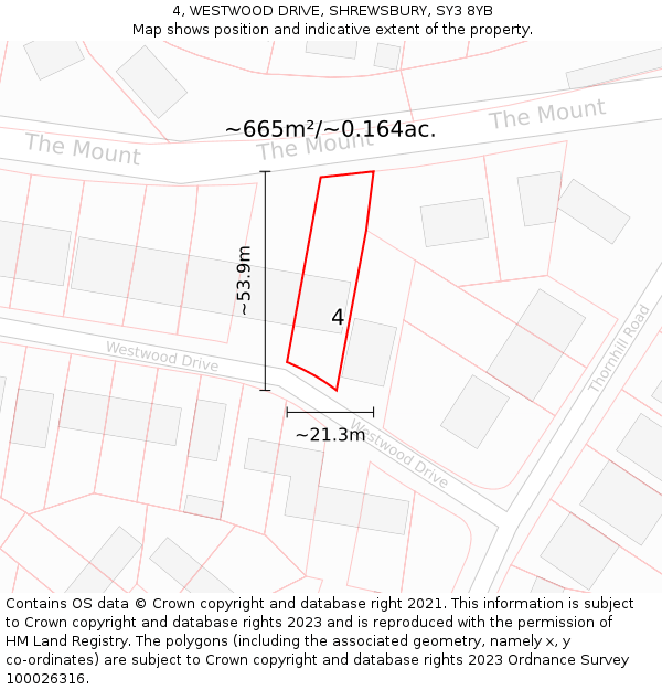 4, WESTWOOD DRIVE, SHREWSBURY, SY3 8YB: Plot and title map