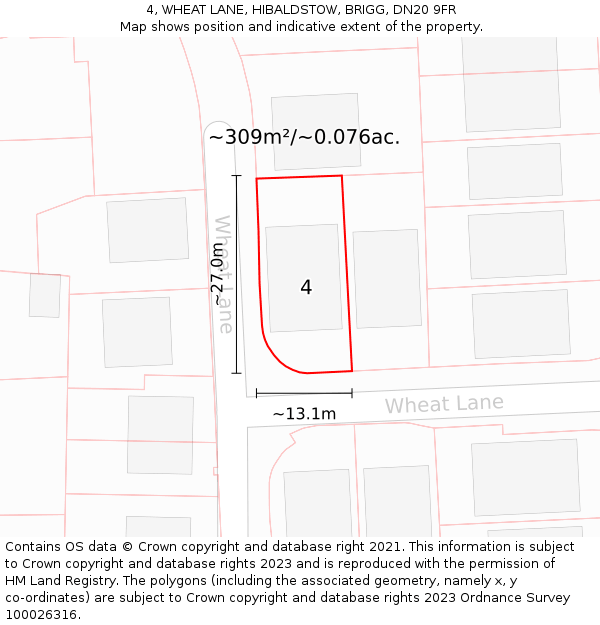 4, WHEAT LANE, HIBALDSTOW, BRIGG, DN20 9FR: Plot and title map