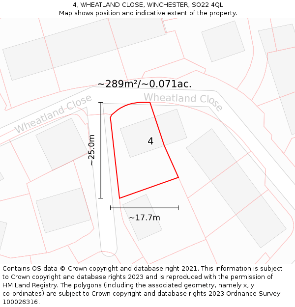 4, WHEATLAND CLOSE, WINCHESTER, SO22 4QL: Plot and title map