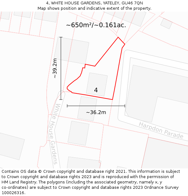 4, WHITE HOUSE GARDENS, YATELEY, GU46 7QN: Plot and title map