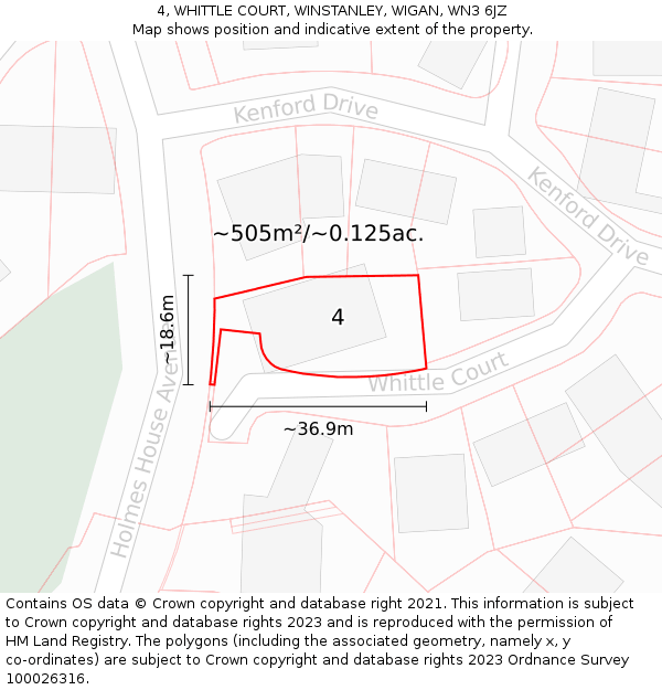 4, WHITTLE COURT, WINSTANLEY, WIGAN, WN3 6JZ: Plot and title map