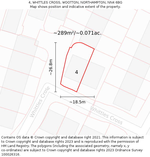 4, WHITTLES CROSS, WOOTTON, NORTHAMPTON, NN4 6BG: Plot and title map