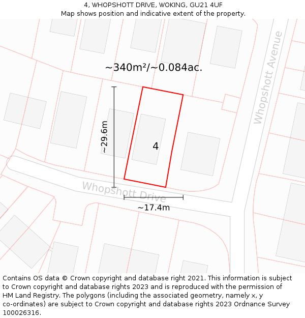 4, WHOPSHOTT DRIVE, WOKING, GU21 4UF: Plot and title map