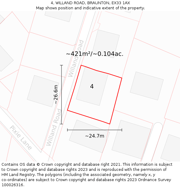 4, WILLAND ROAD, BRAUNTON, EX33 1AX: Plot and title map