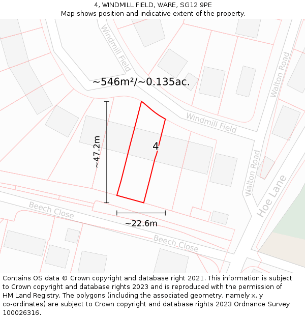 4, WINDMILL FIELD, WARE, SG12 9PE: Plot and title map