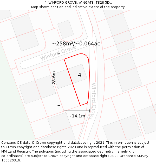 4, WINFORD GROVE, WINGATE, TS28 5DU: Plot and title map