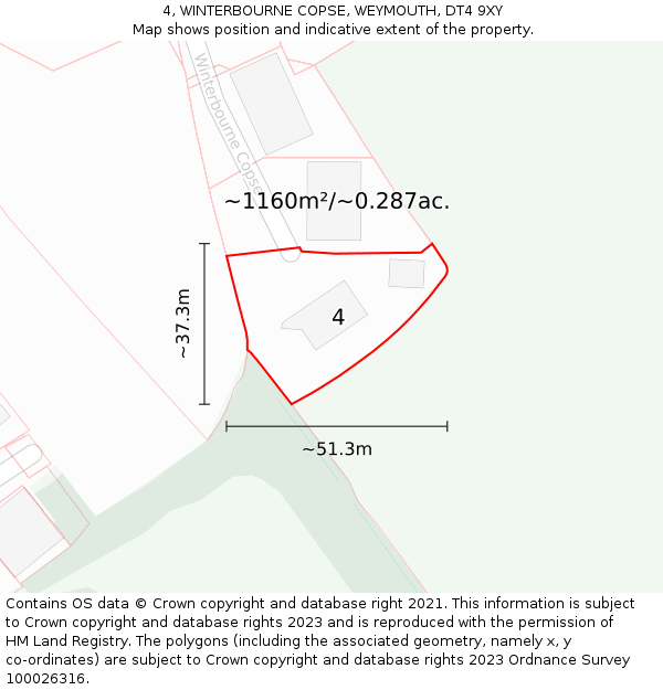 4, WINTERBOURNE COPSE, WEYMOUTH, DT4 9XY: Plot and title map