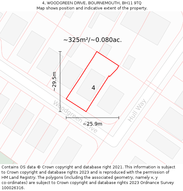 4, WOODGREEN DRIVE, BOURNEMOUTH, BH11 9TQ: Plot and title map