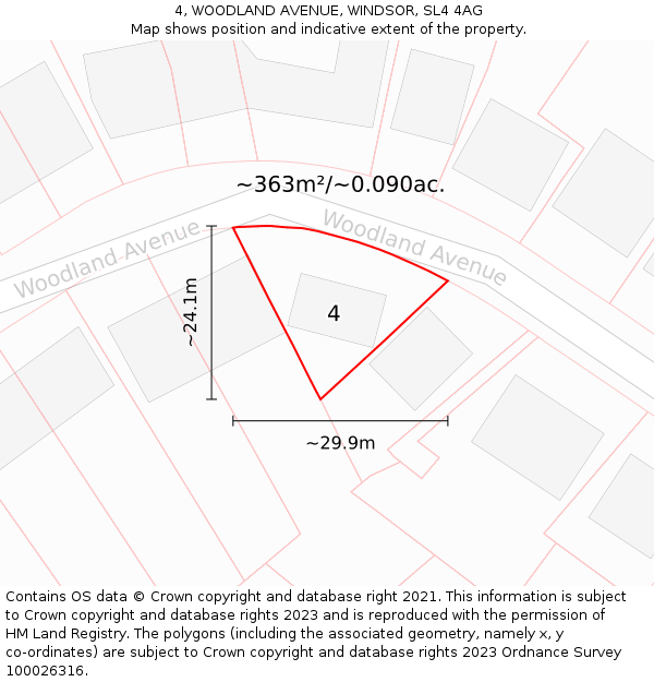 4, WOODLAND AVENUE, WINDSOR, SL4 4AG: Plot and title map