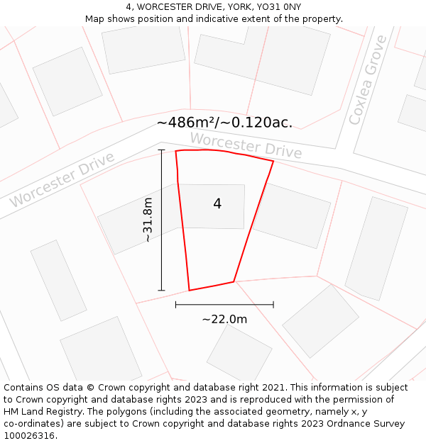 4, WORCESTER DRIVE, YORK, YO31 0NY: Plot and title map