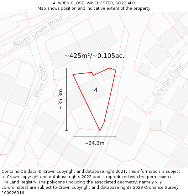 4, WREN CLOSE, WINCHESTER, SO22 4HX: Plot and title map