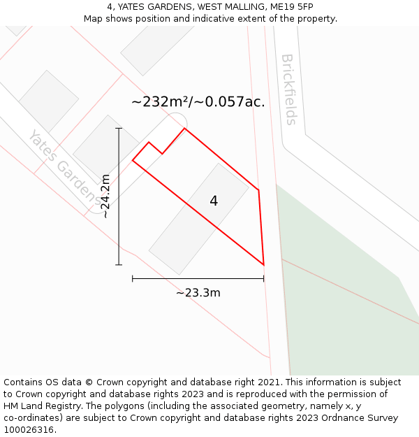 4, YATES GARDENS, WEST MALLING, ME19 5FP: Plot and title map