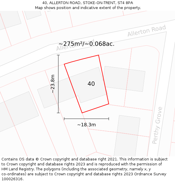 40, ALLERTON ROAD, STOKE-ON-TRENT, ST4 8PA: Plot and title map
