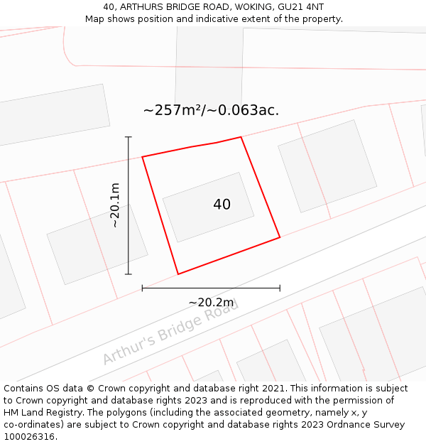 40, ARTHURS BRIDGE ROAD, WOKING, GU21 4NT: Plot and title map