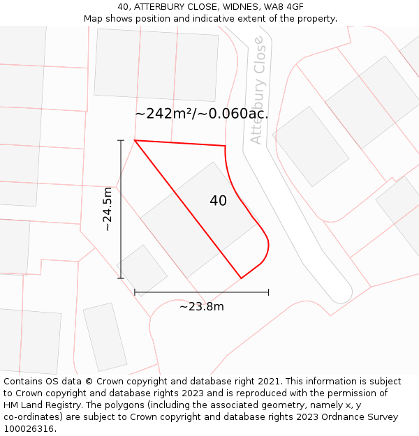 40, ATTERBURY CLOSE, WIDNES, WA8 4GF: Plot and title map