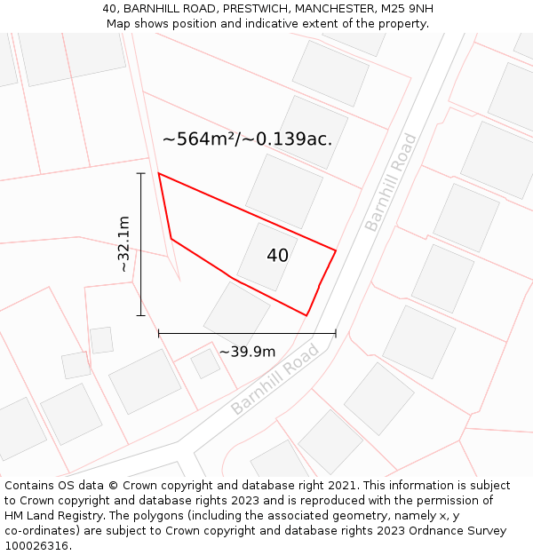 40, BARNHILL ROAD, PRESTWICH, MANCHESTER, M25 9NH: Plot and title map