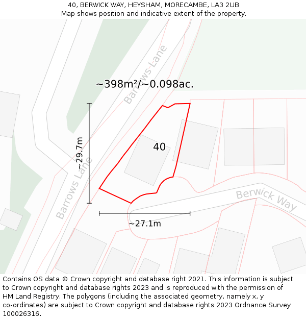 40, BERWICK WAY, HEYSHAM, MORECAMBE, LA3 2UB: Plot and title map