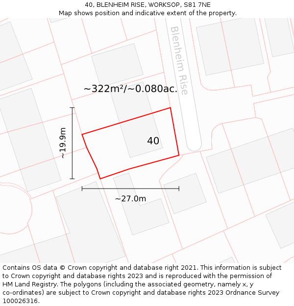 40, BLENHEIM RISE, WORKSOP, S81 7NE: Plot and title map