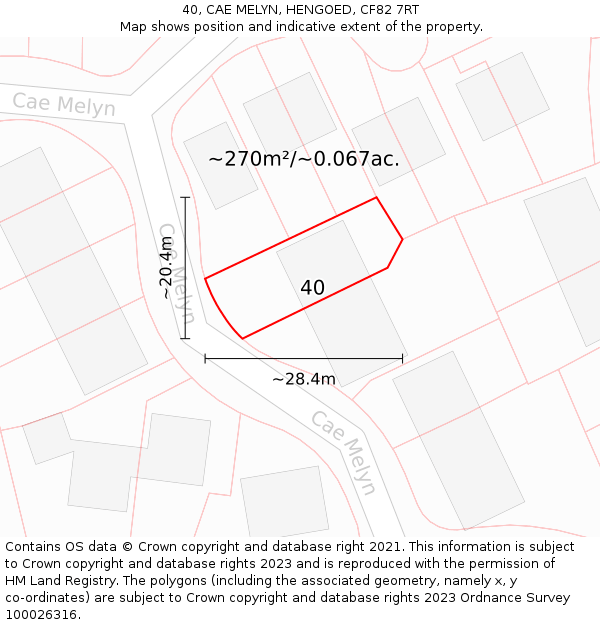 40, CAE MELYN, HENGOED, CF82 7RT: Plot and title map