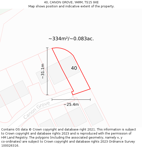 40, CANON GROVE, YARM, TS15 9XE: Plot and title map