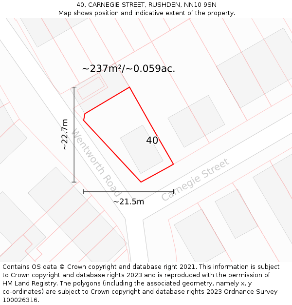 40, CARNEGIE STREET, RUSHDEN, NN10 9SN: Plot and title map