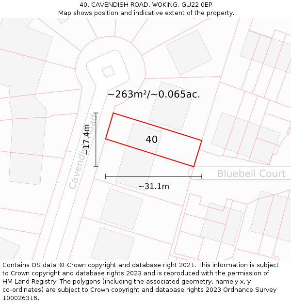 40, CAVENDISH ROAD, WOKING, GU22 0EP: Plot and title map