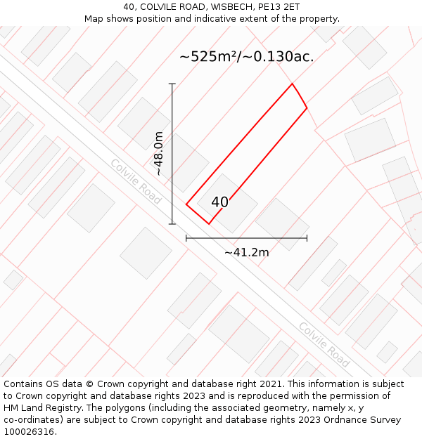 40, COLVILE ROAD, WISBECH, PE13 2ET: Plot and title map