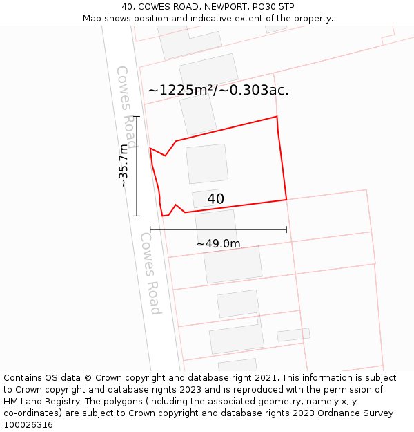 40, COWES ROAD, NEWPORT, PO30 5TP: Plot and title map