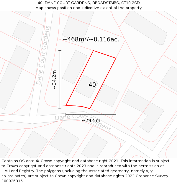 40, DANE COURT GARDENS, BROADSTAIRS, CT10 2SD: Plot and title map