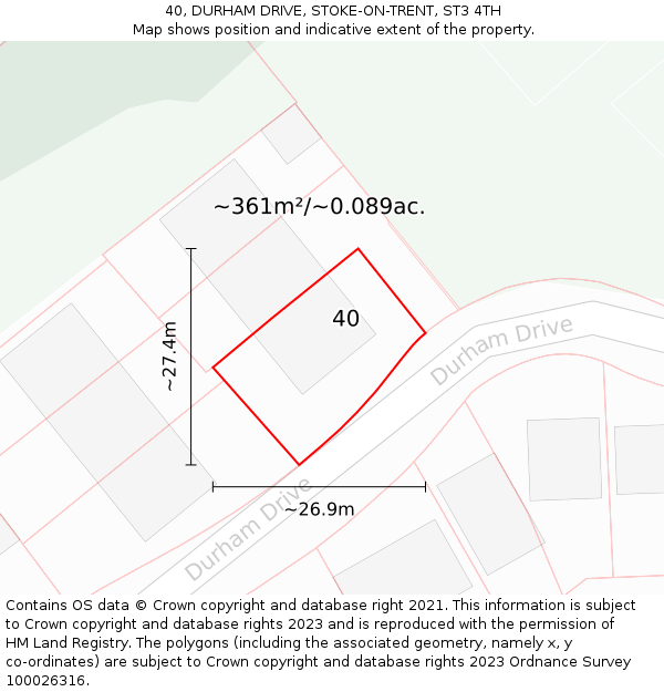 40, DURHAM DRIVE, STOKE-ON-TRENT, ST3 4TH: Plot and title map