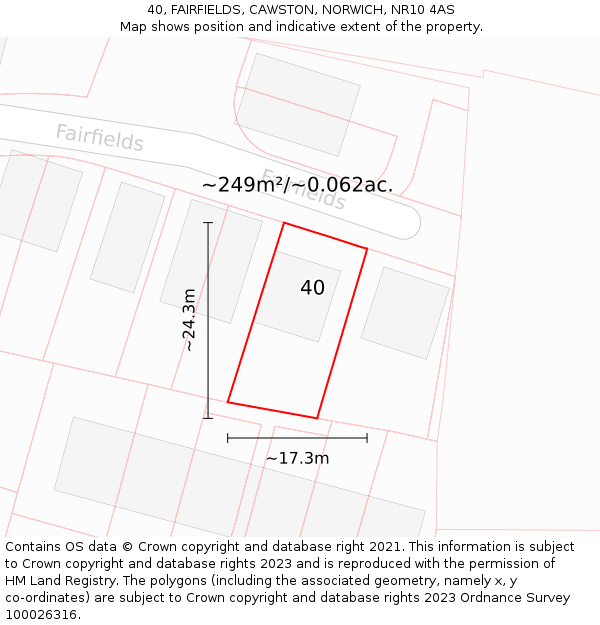 40, FAIRFIELDS, CAWSTON, NORWICH, NR10 4AS: Plot and title map