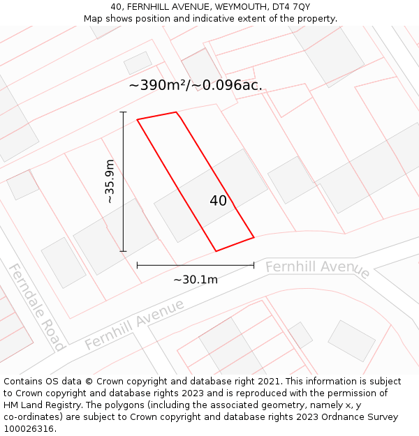 40, FERNHILL AVENUE, WEYMOUTH, DT4 7QY: Plot and title map