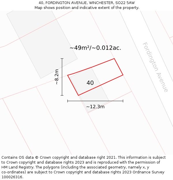 40, FORDINGTON AVENUE, WINCHESTER, SO22 5AW: Plot and title map