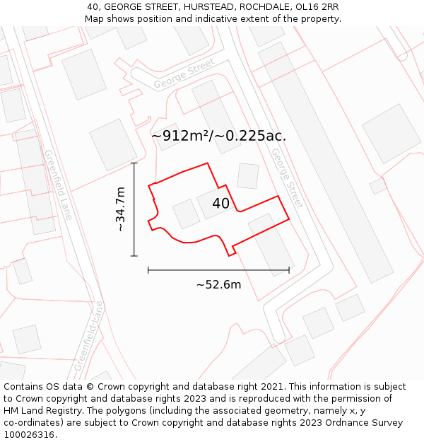 40, GEORGE STREET, HURSTEAD, ROCHDALE, OL16 2RR: Plot and title map