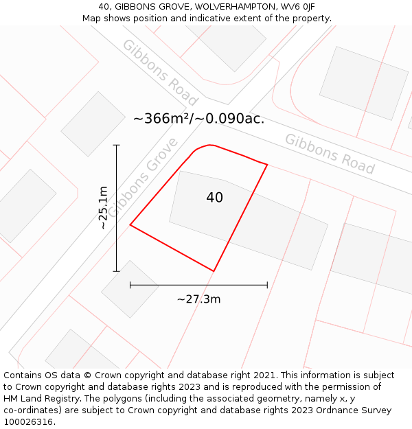 40, GIBBONS GROVE, WOLVERHAMPTON, WV6 0JF: Plot and title map