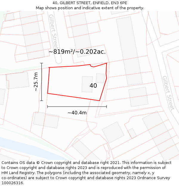 40, GILBERT STREET, ENFIELD, EN3 6PE: Plot and title map