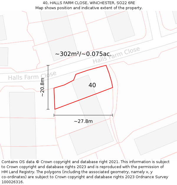 40, HALLS FARM CLOSE, WINCHESTER, SO22 6RE: Plot and title map