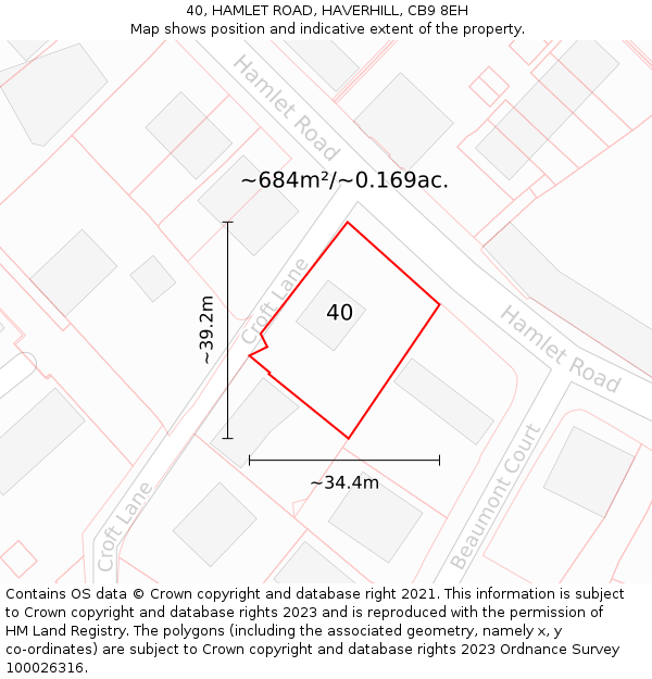 40, HAMLET ROAD, HAVERHILL, CB9 8EH: Plot and title map