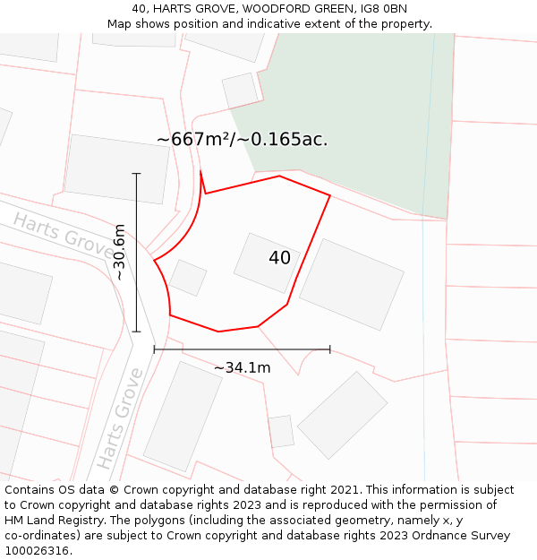 40, HARTS GROVE, WOODFORD GREEN, IG8 0BN: Plot and title map