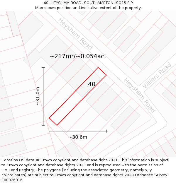 40, HEYSHAM ROAD, SOUTHAMPTON, SO15 3JP: Plot and title map