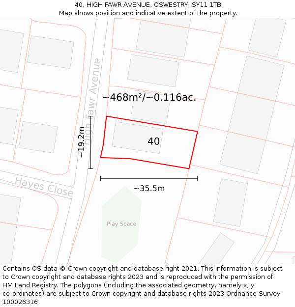 40, HIGH FAWR AVENUE, OSWESTRY, SY11 1TB: Plot and title map