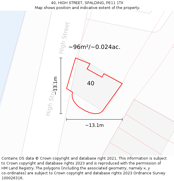 40, HIGH STREET, SPALDING, PE11 1TX: Plot and title map