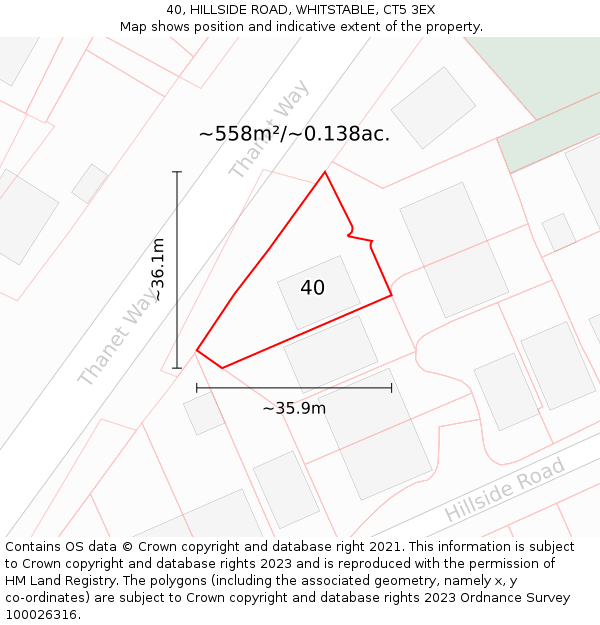 40, HILLSIDE ROAD, WHITSTABLE, CT5 3EX: Plot and title map