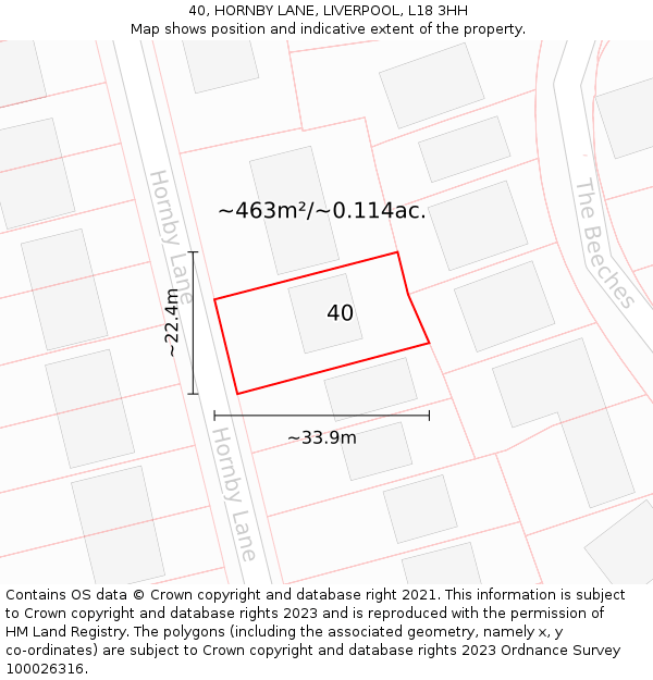 40, HORNBY LANE, LIVERPOOL, L18 3HH: Plot and title map