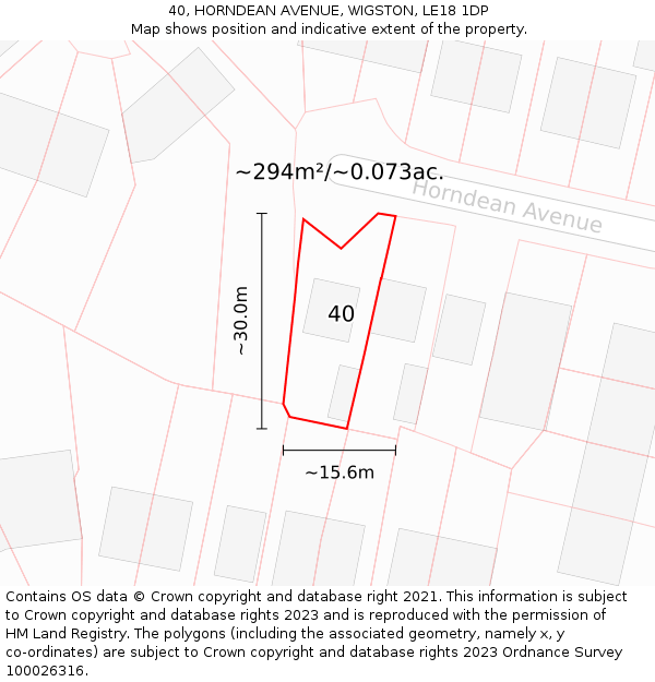 40, HORNDEAN AVENUE, WIGSTON, LE18 1DP: Plot and title map